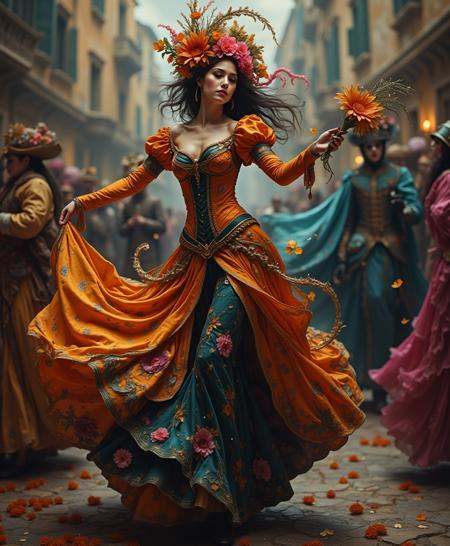 beautiful dancing woman at venetian carneval,  epic,  cinematic on Tensor.Art
