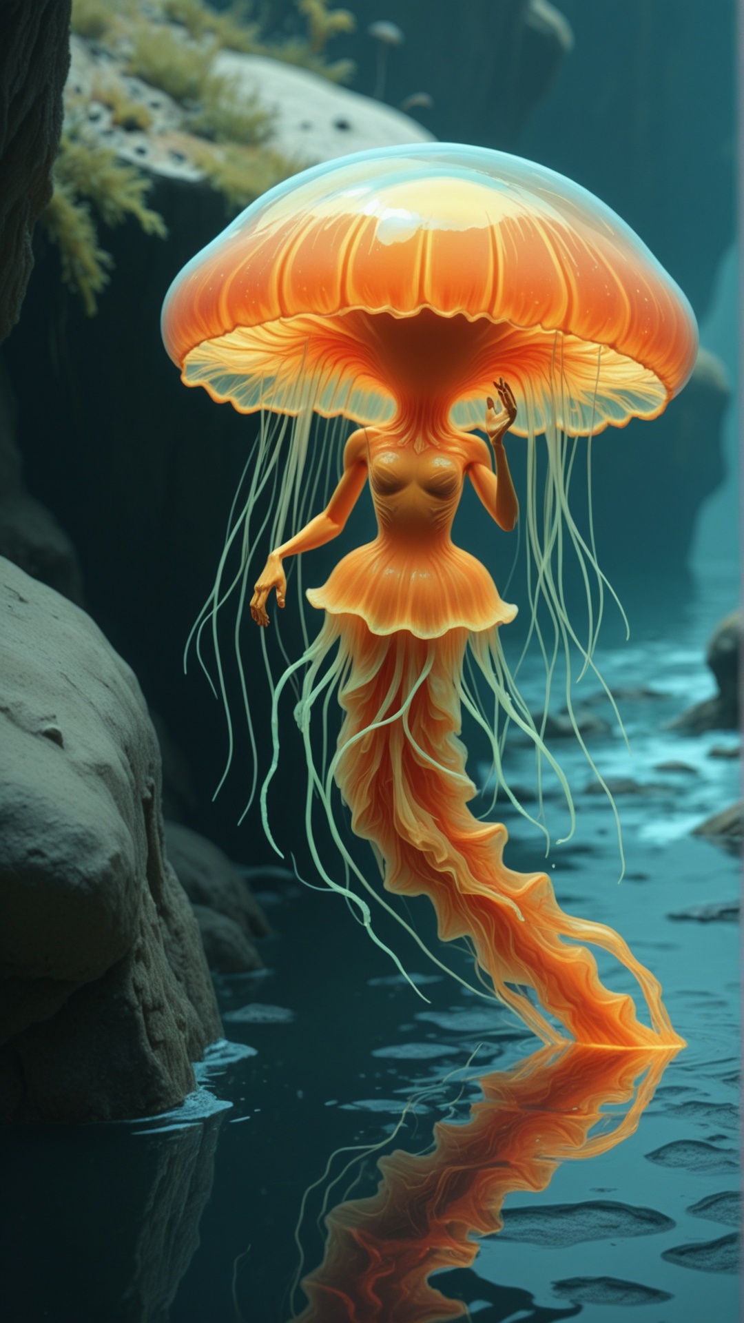 Orange jellyfishhybrid,  a hybrid between a jellyfish and a human,  1girl on Tensor.Art