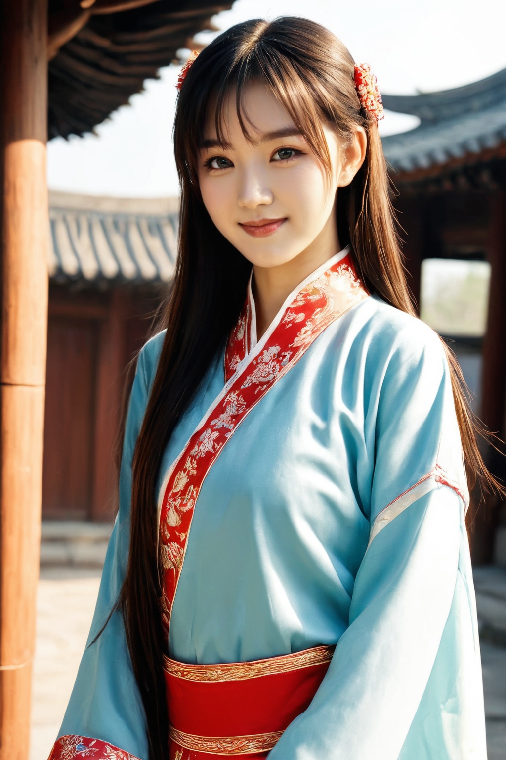 beautiful girl, (smirk:0.4), long hair, chinese clothes