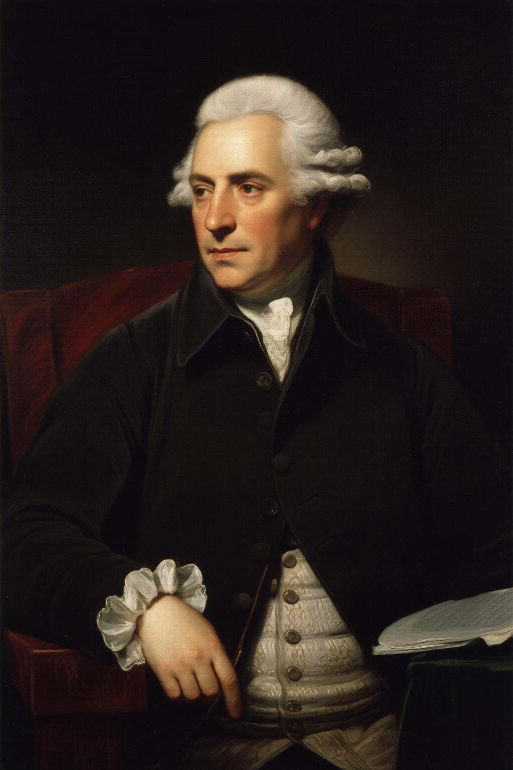 joshuareynolds2q painting.A middle-aged man from the 18th century. He has an oval face with a slightly pointed chin and a...