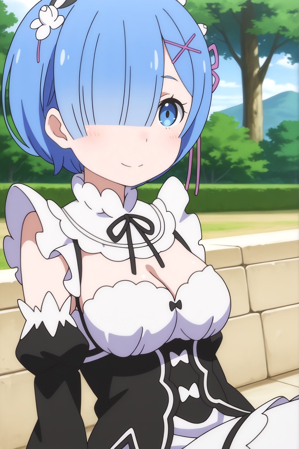 breast rem (re:zero),  smile,  sitting on Tensor.Art