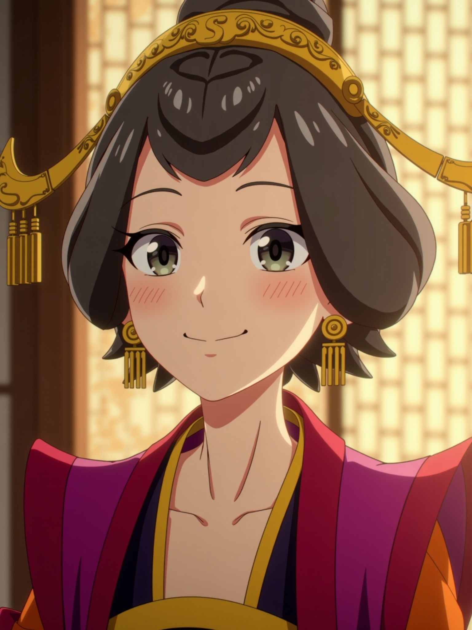 ancient chinese style,young girl,chinese clothes,black hair,black eyes,smile,