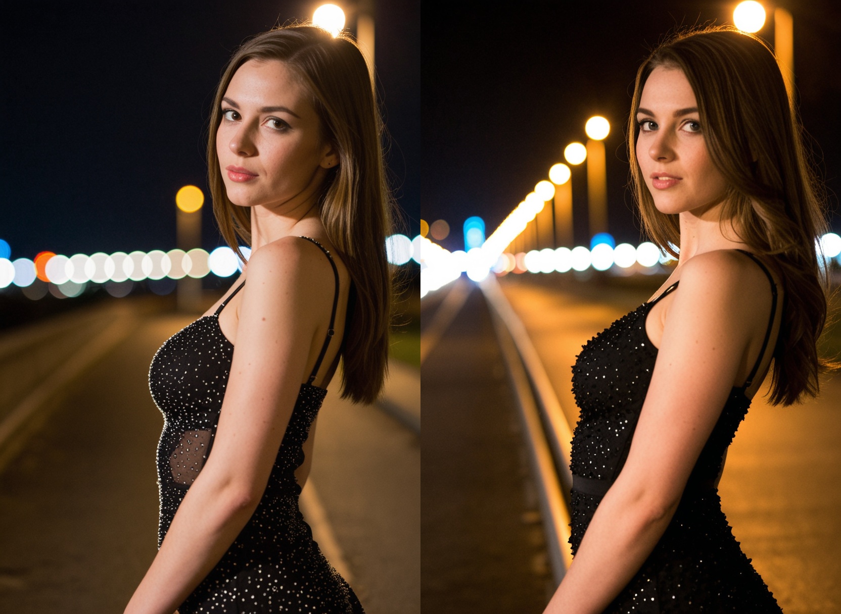 Beautiful woman portrait,  night,  bokeh on Tensor.Art