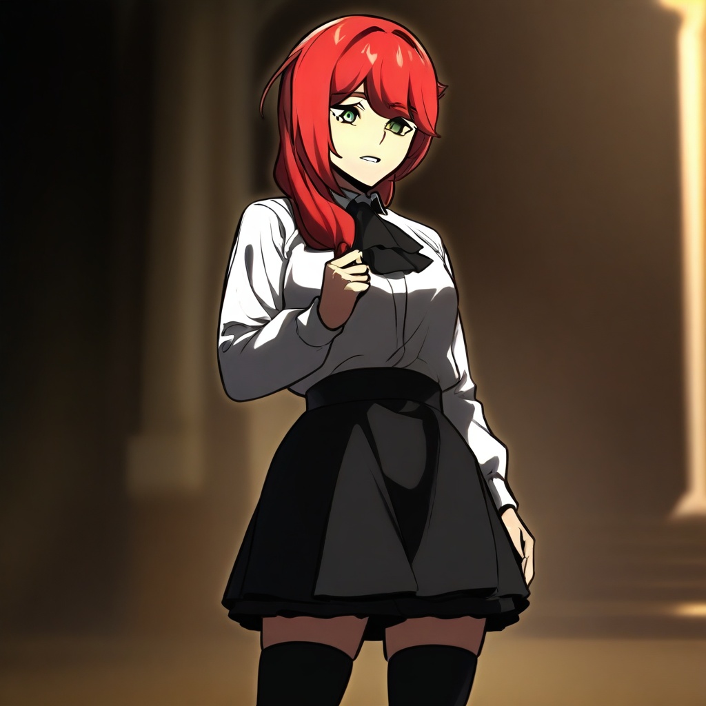 red hair,  low-tied hair,  hair over shoulder on Tensor.Art