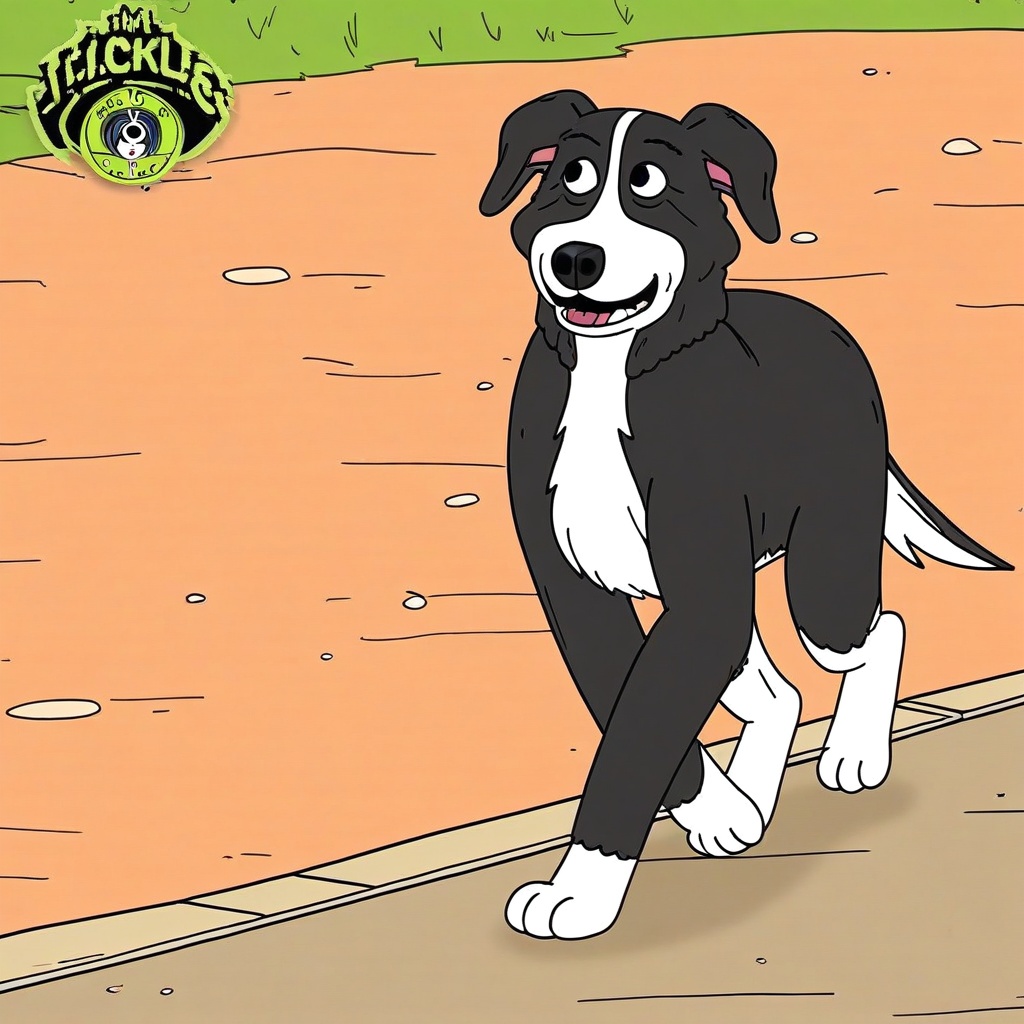 1dog mr Pickles,  cartoon,  walking on sidewalk score_7 on Tensor.Art