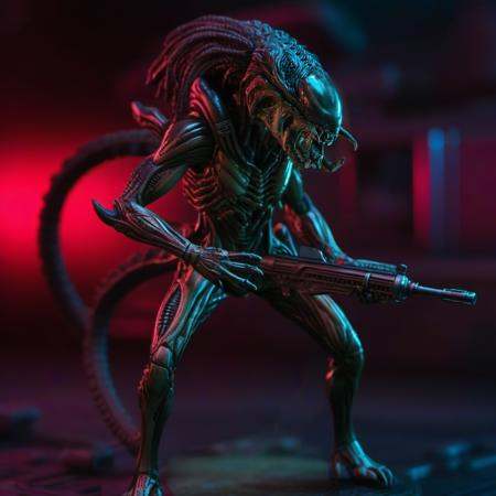 an alien,  full body,  holds a machinegun in a spaceship on Tensor.Art