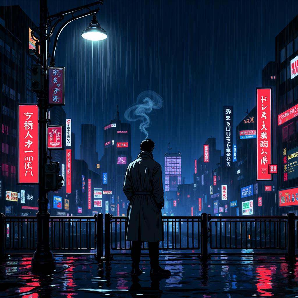 Anime_martz,  anime_retro,  A neon-lit cityscape at night on Tensor.Art