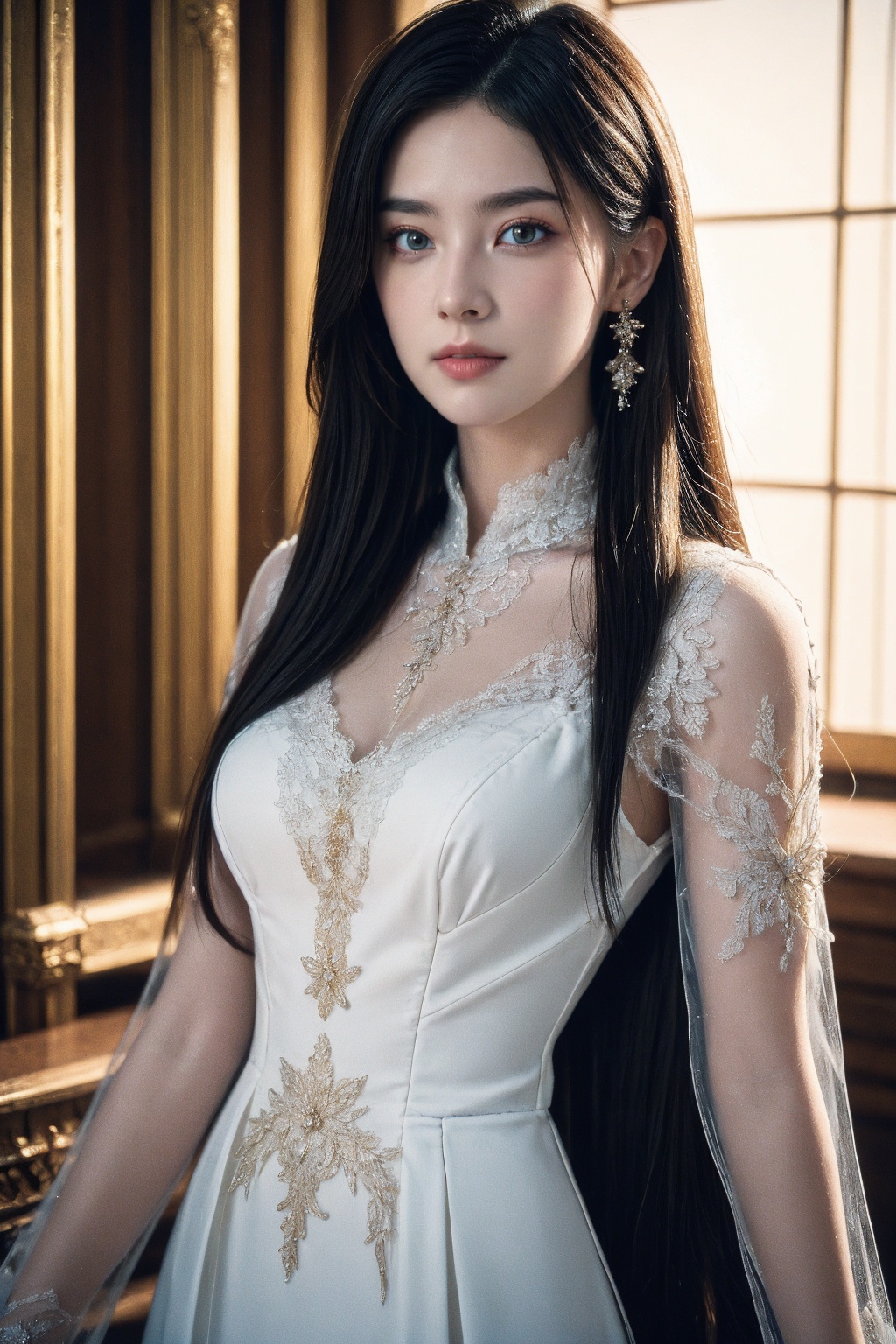 (extremely detailed:1.4),(realistic:1.4),1girl,(long hair:1.4),dress,lace,