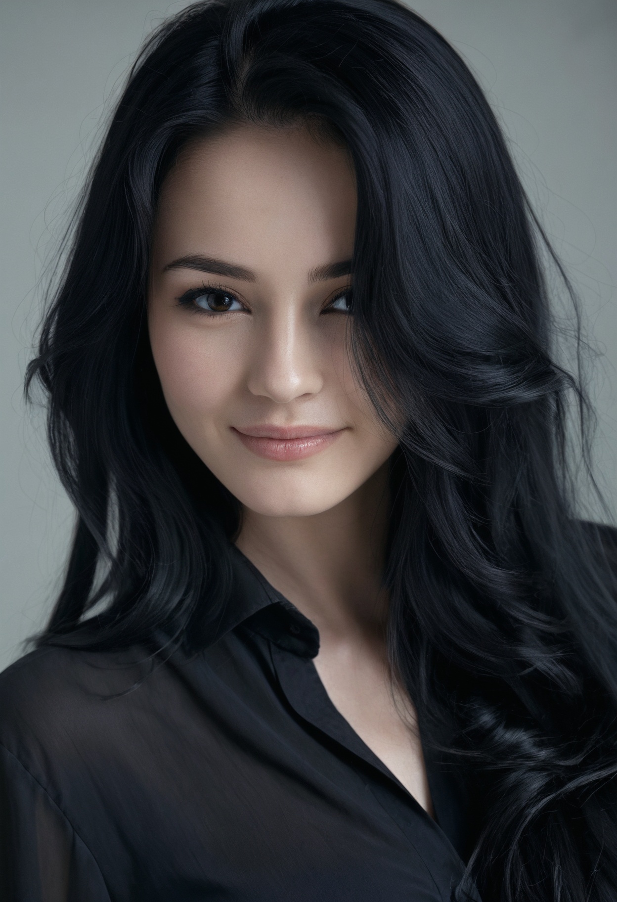 beautiful woman,  elegant pose,  flowing black hair on Tensor.Art