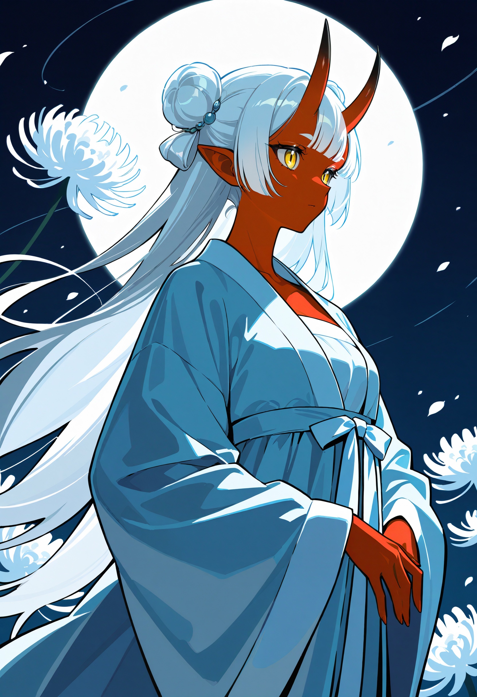 night sky,  1girl,  oni on Tensor.Art