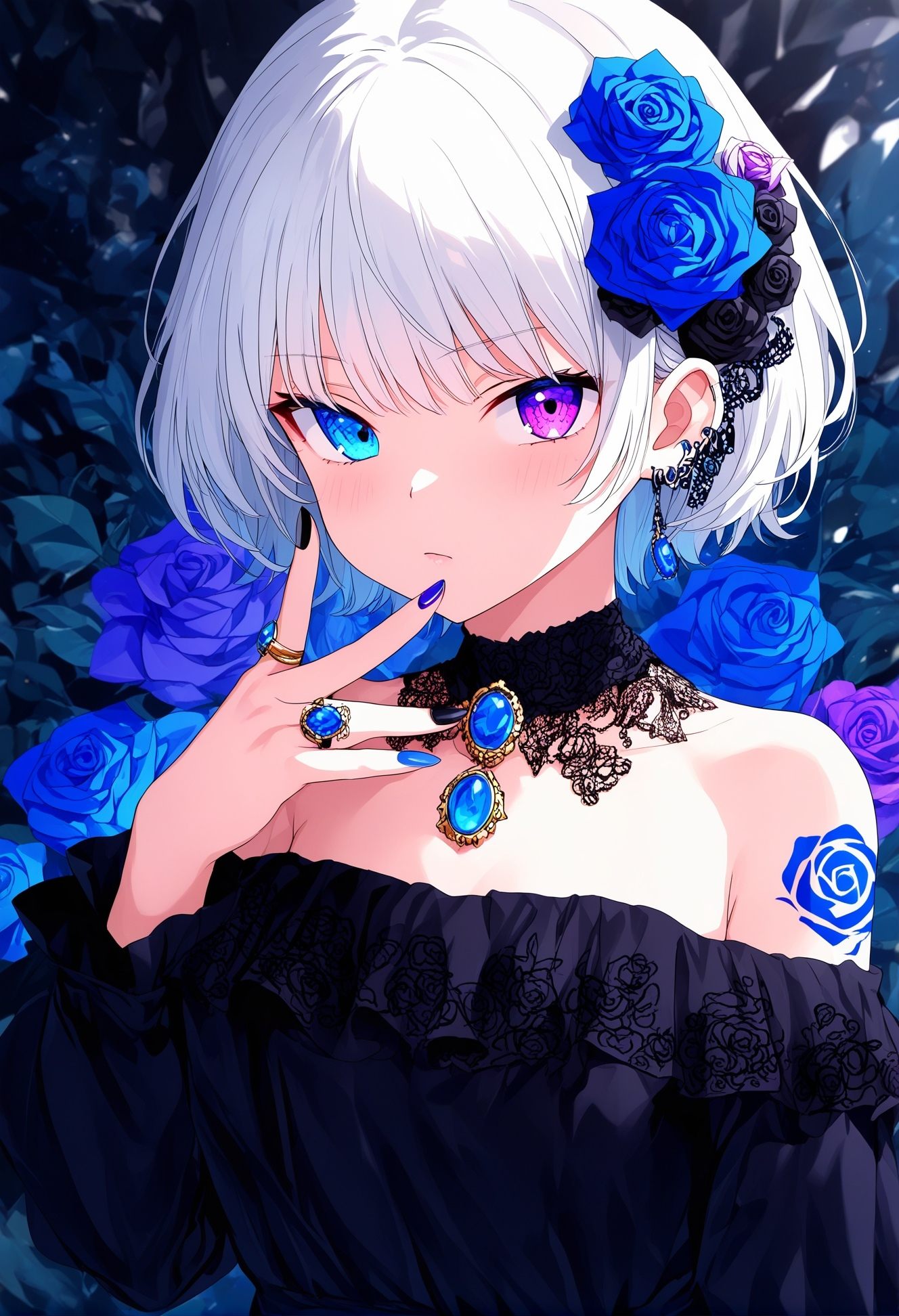 1girl,  blue flower,  hair ornament on Tensor.Art