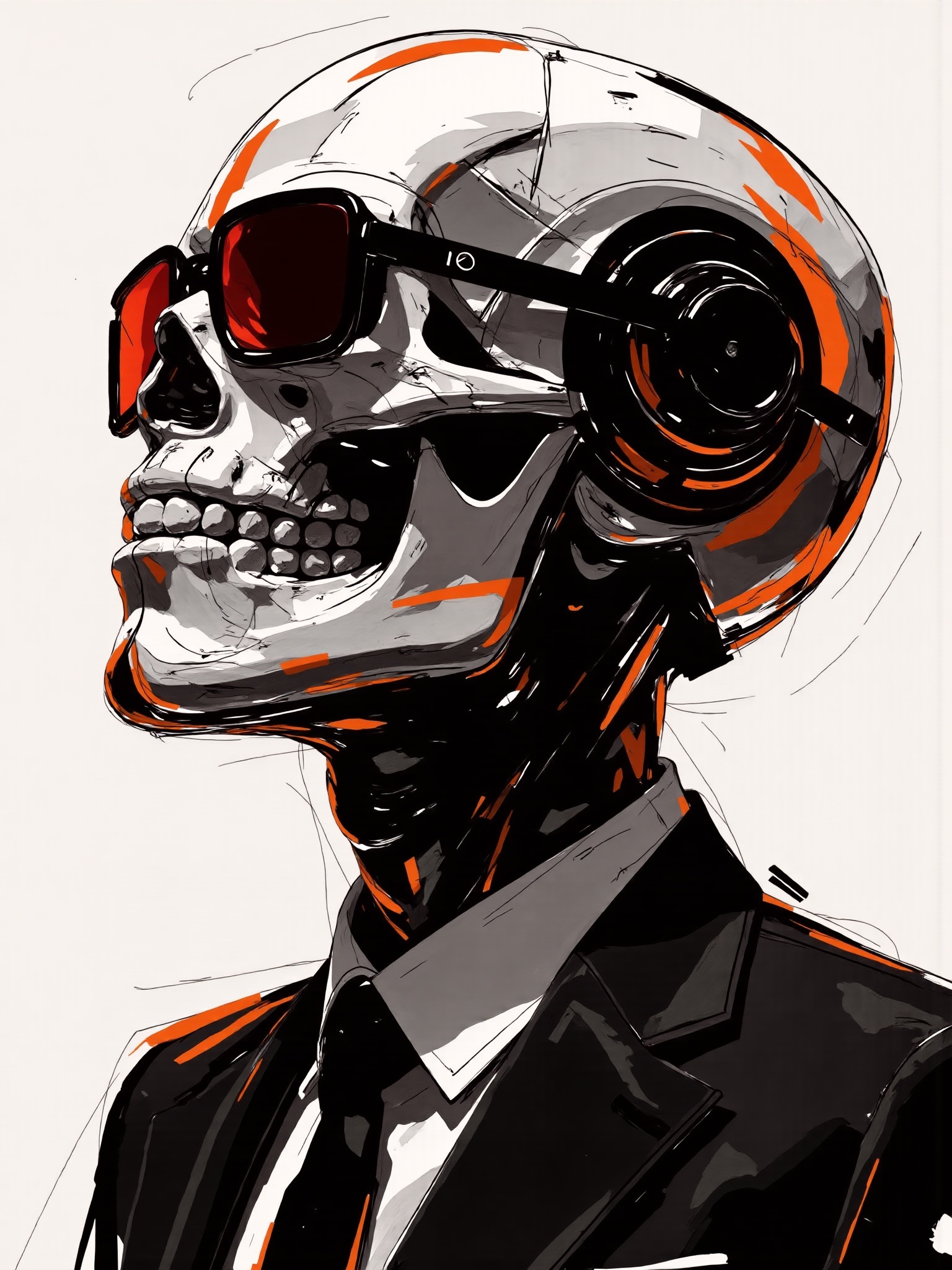 mad-mdrnmnmlsm painting of futuristic cyberskull brush_stroke,  red on Tensor.Art