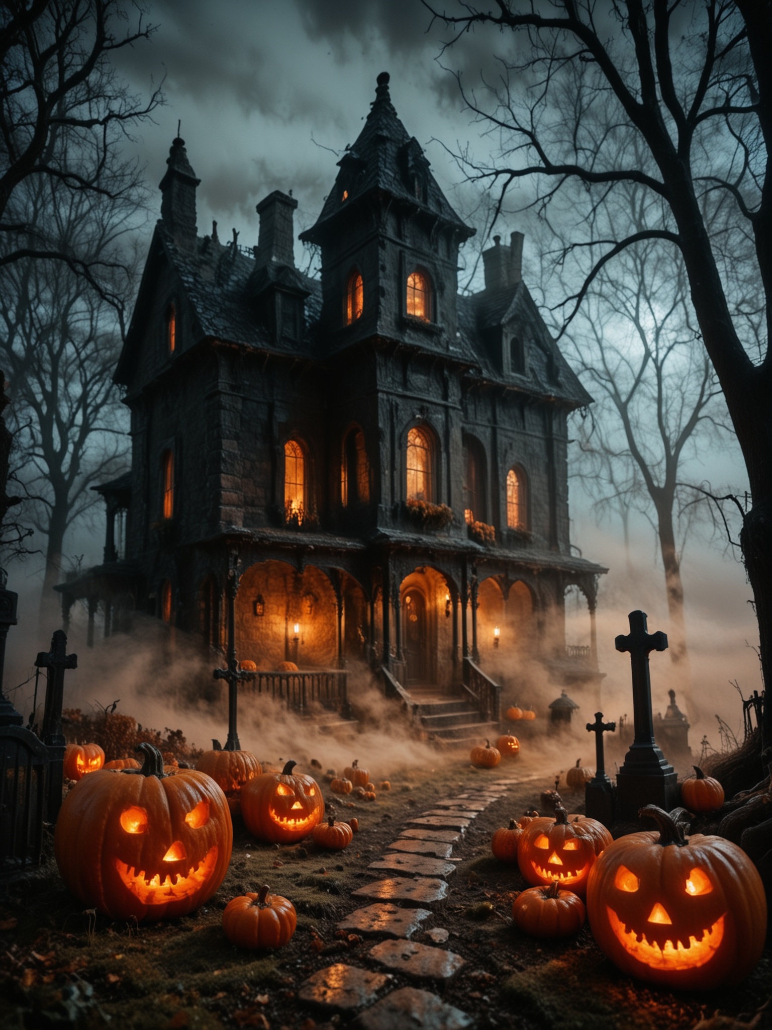 hallomist,  Photography of a lonely manor in the mist,  strange atmospher on Tensor.Art