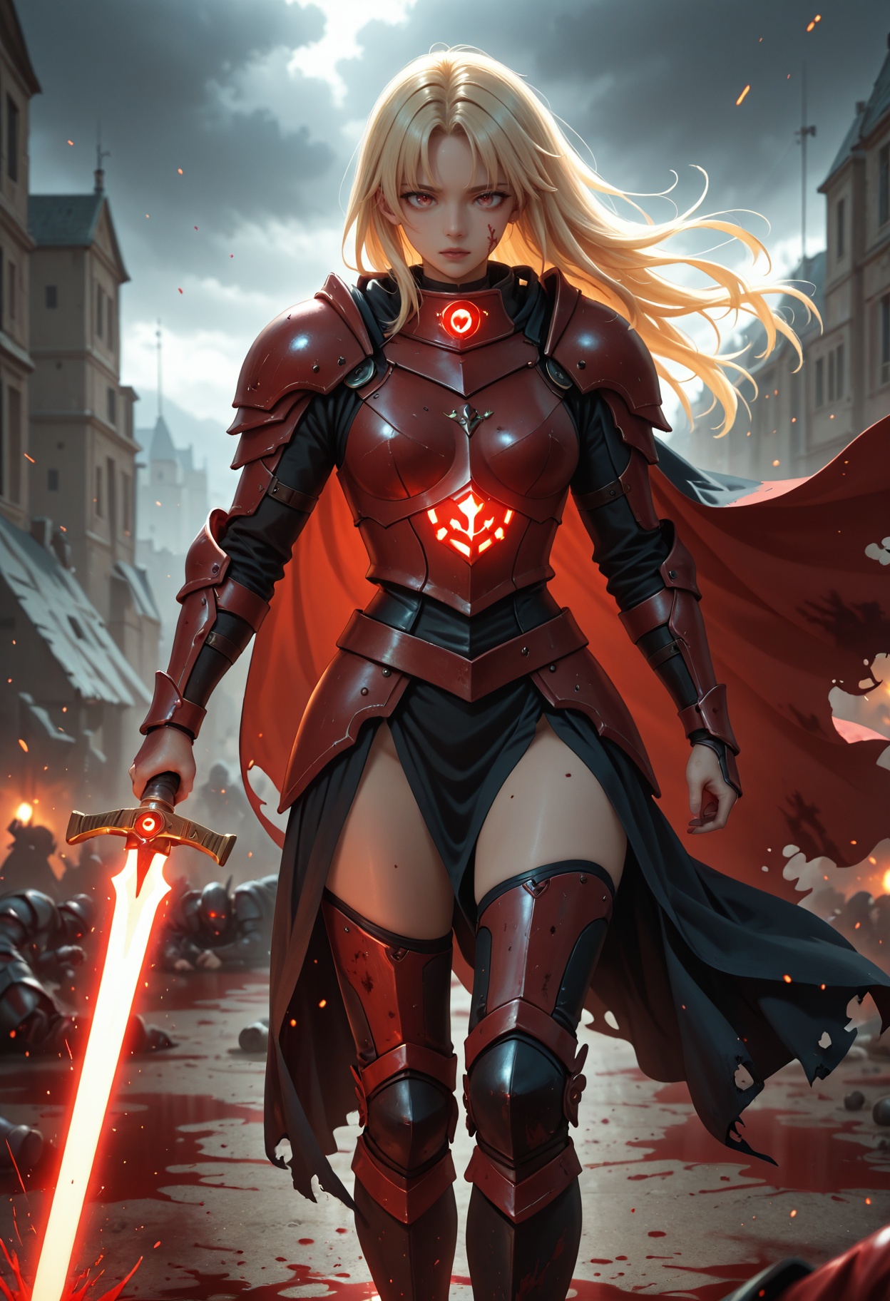 valkyrie,  red and black armor,  long blonde hair on Tensor.Art