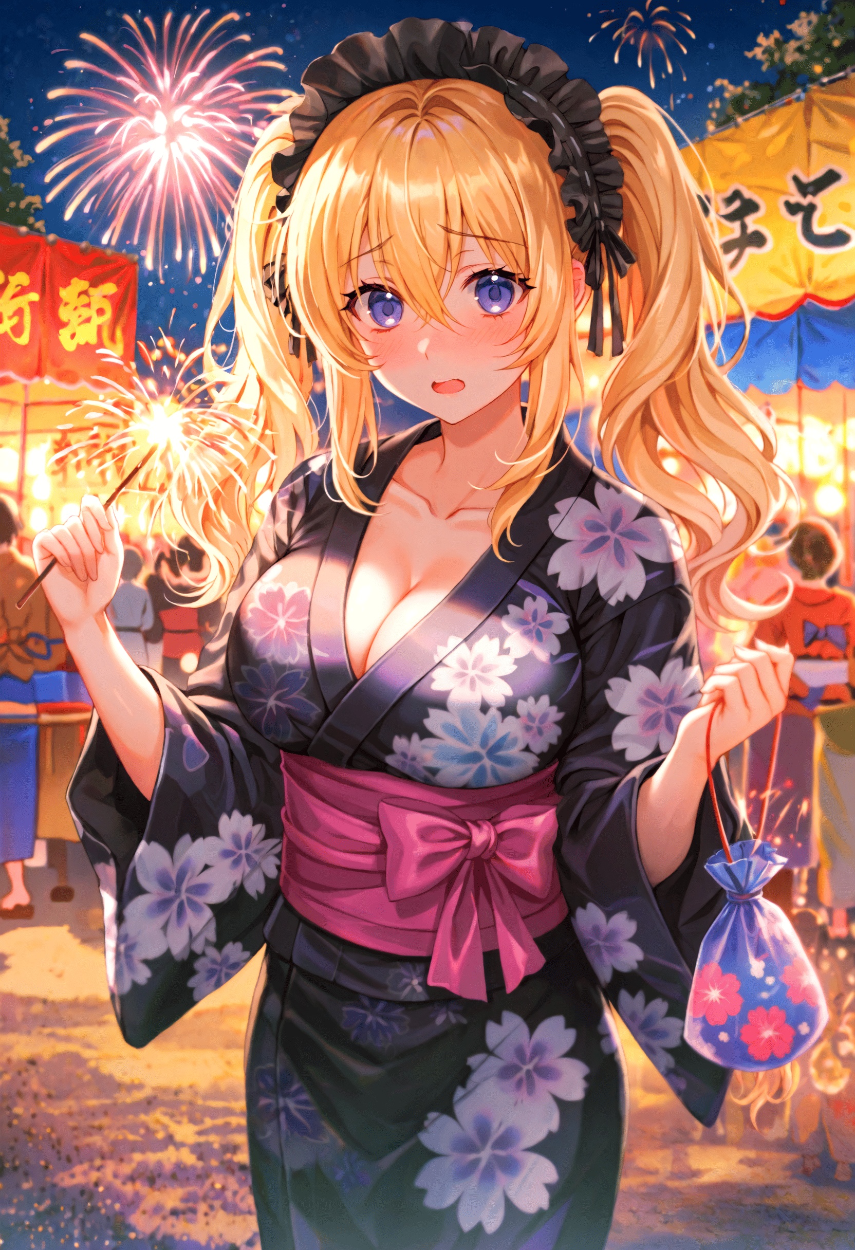 1girl,  fireworks,  japanese clothes on Tensor.Art