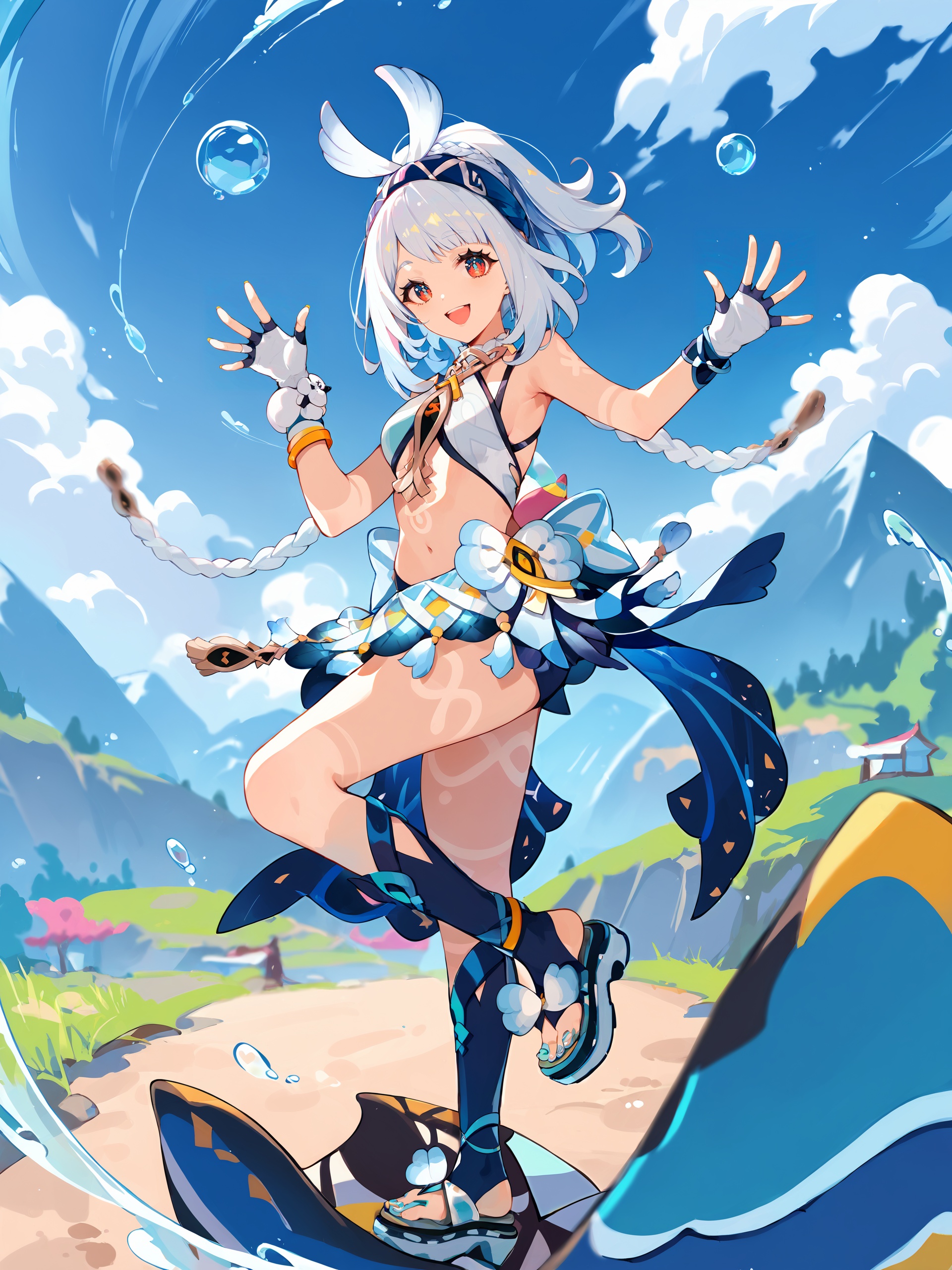 1girl,  mualani \(genshin impact\),  fingerless gloves on Tensor.Art
