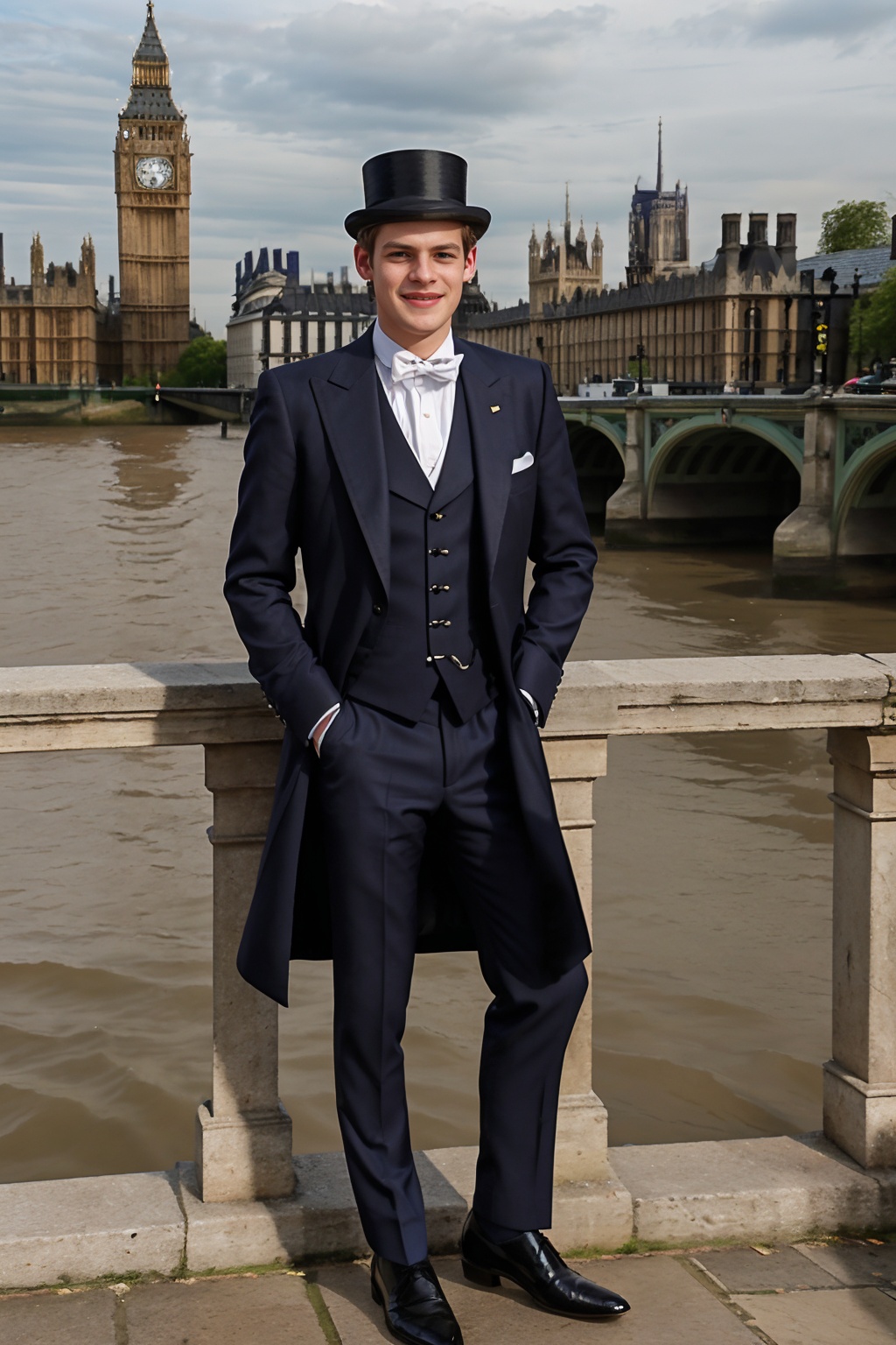 London,  Houses of Parliament in the background,  standing on the banks of the River Thames on Tensor.Art