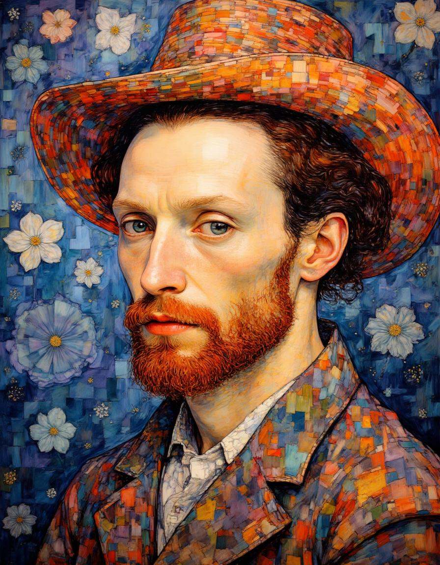 A digital painting with a vibrant,  impressionistic style,  featuring a self-autoportrait of Vincent van Gogh. on Tensor.Art