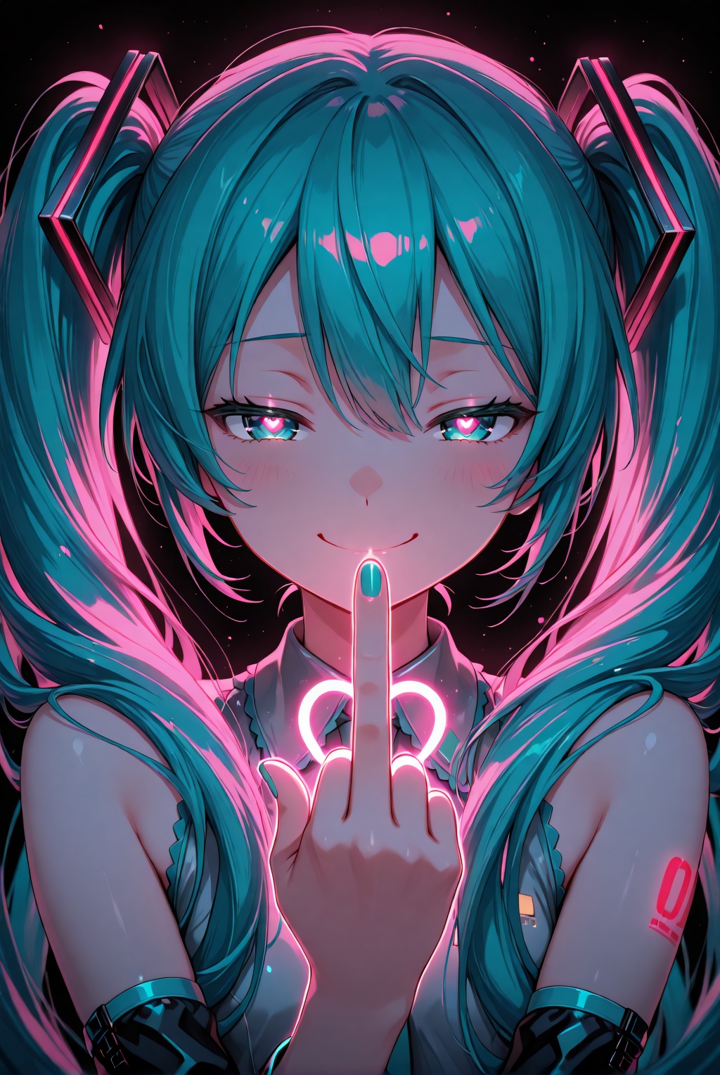 Hatsune Miku,  limited palette,  black background on Tensor.Art