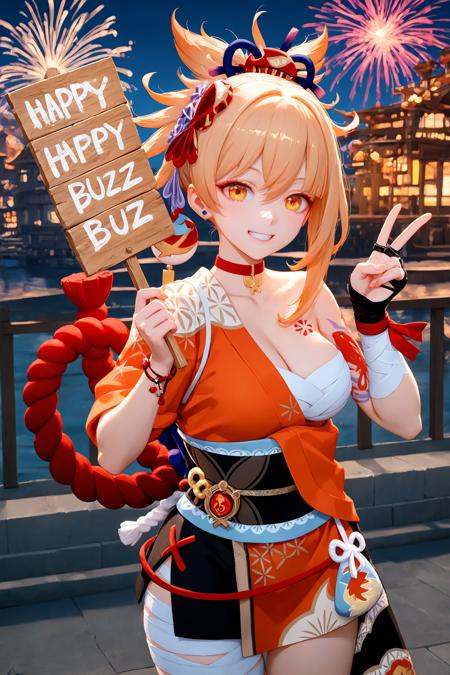 1girl,  yoimiya \(genshin impact\),  fireworks on Tensor.Art