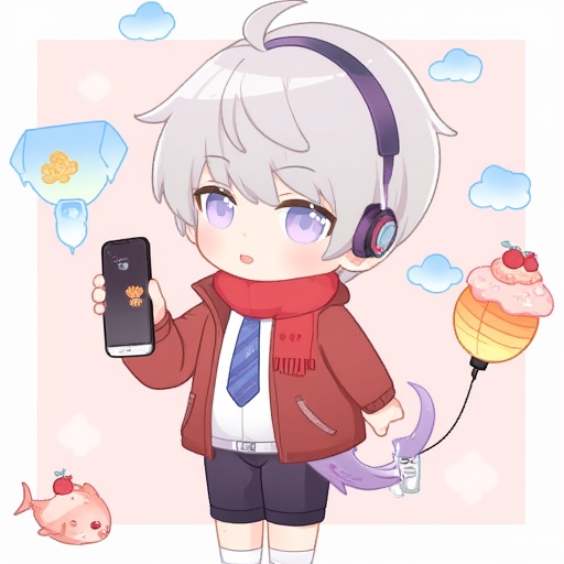 red scarf,  cellphone,  cloud on Tensor.Art