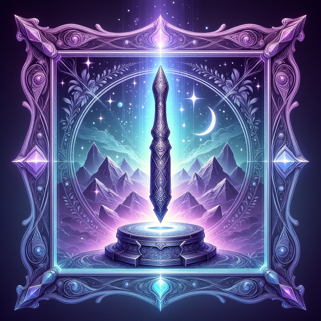 a vibrant digital artwork of a fantasy rpg icon,  set within a square frame adorned with intricately cut glass facets that...