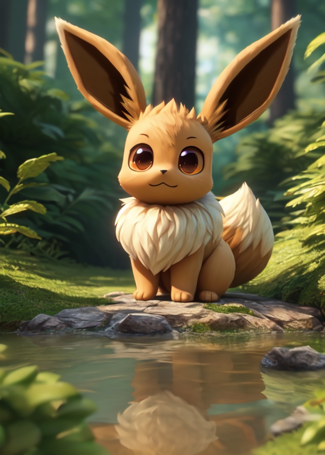 solo ((chibi quadruped feral eevee)),  (three-quarter portrait),  ((detailed fluffy fur)) on Tensor.Art