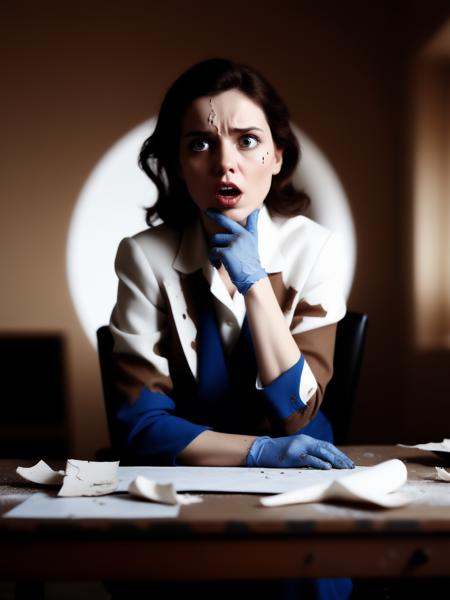 photo cinematic of surprised crackpot woman politologist ,  which is a person who studies politology; a scientist kind of,...