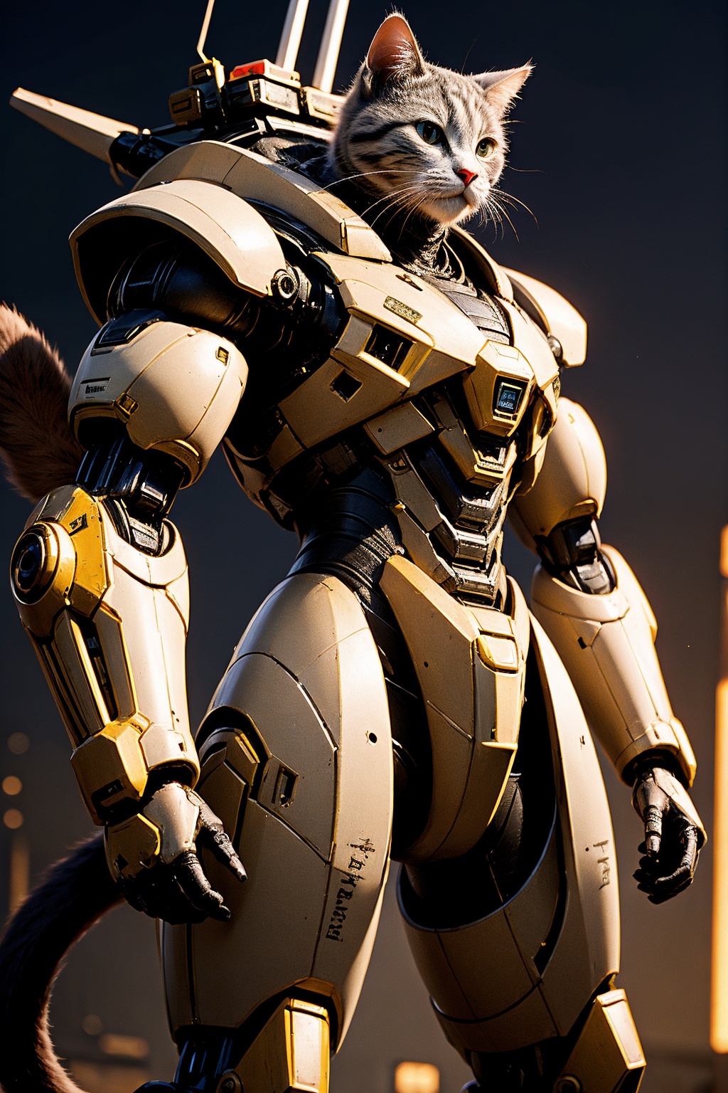 mecha, science fiction, no humans, animal, whiskers, cat, solo, machinery, tail,