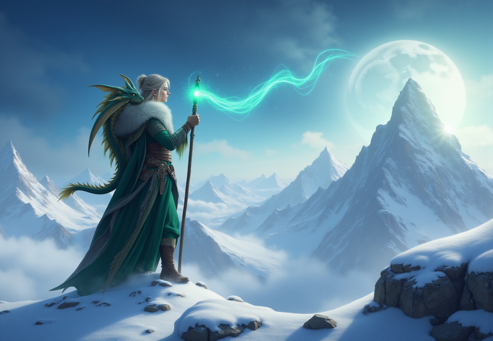 ulra realistic cinematic photo of A airy fantasy angel-winged scandinavian woman with vibrant green hair styled in a bob c...
