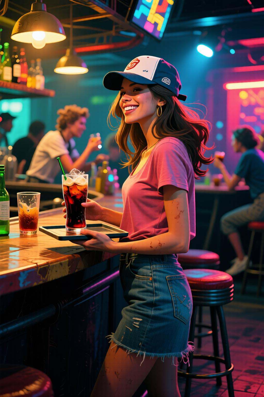 pascalblanche2q illustration. The air buzzes with the energy of a busy bar,  a mix of music,  conversation on Tensor.Art