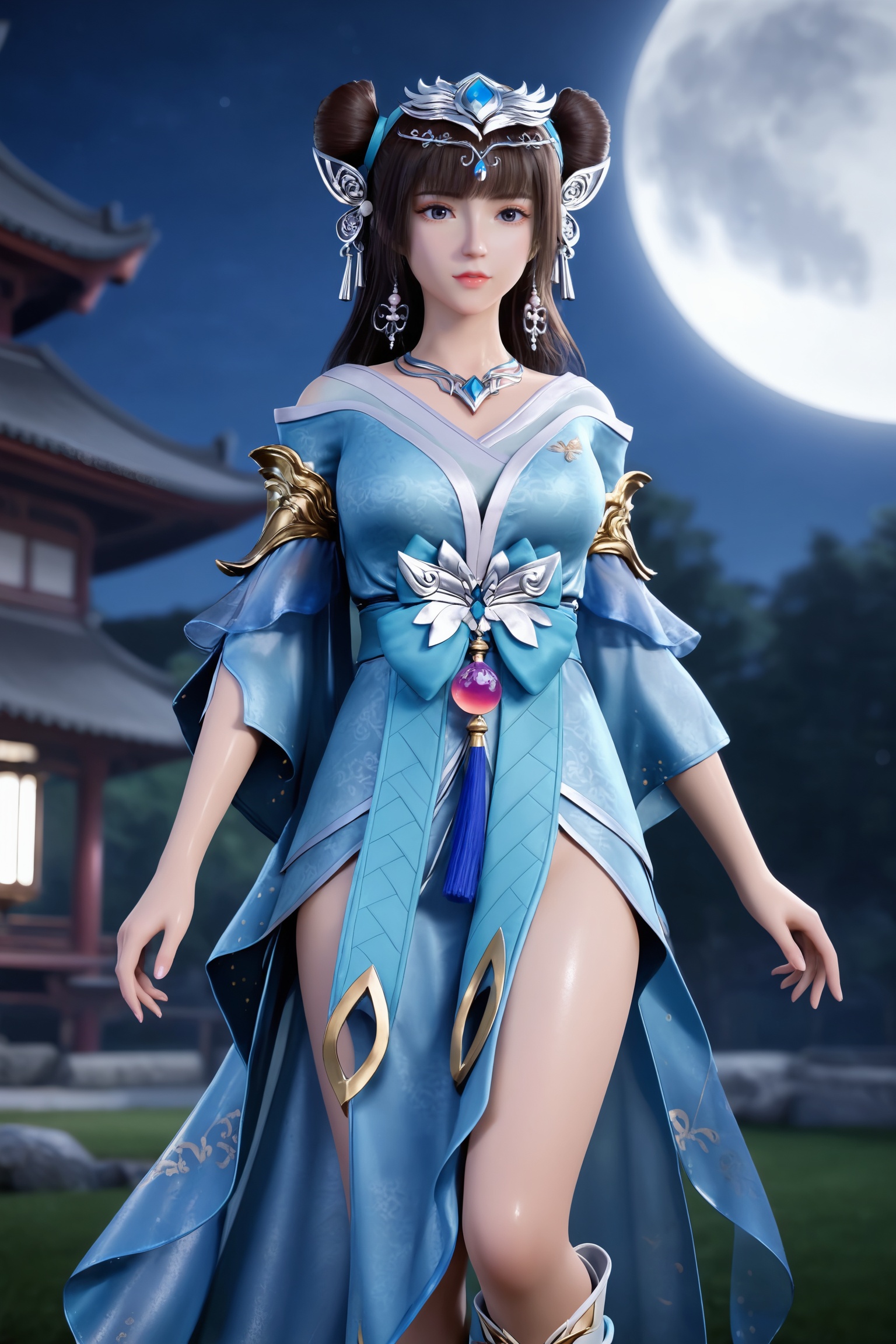 Chinese architecture,  1girl,  brown hair on Tensor.Art