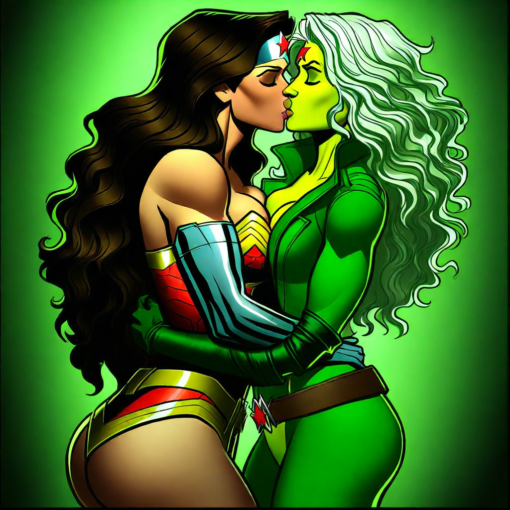kiss on lips,  rogue \(x-men\),  wonder woman on Tensor.Art