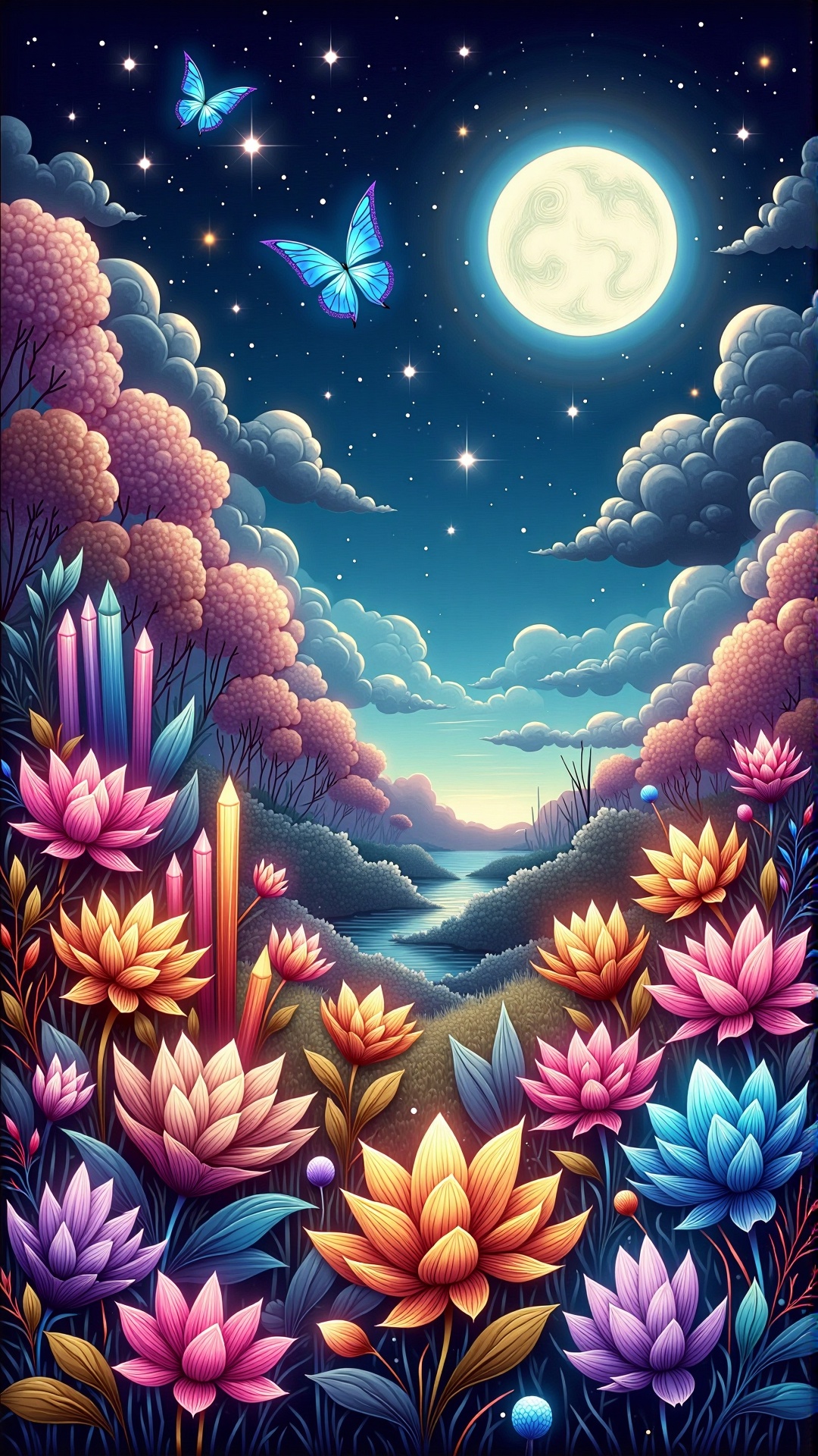 colorful,  magical garden with crystal flowers,  shimmering on Tensor.Art