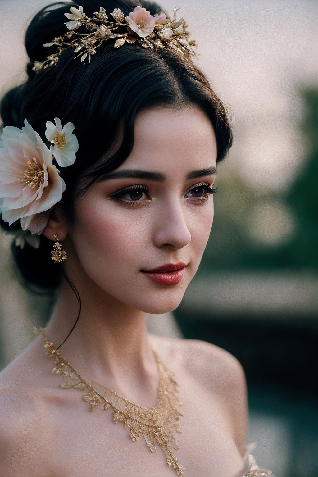 VG09_SoloTI_v1,  (Flowing draped gown adorned with shimmering jewels,  a golden laurel crown resting atop cascading curls...