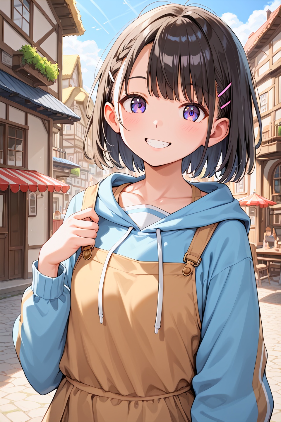 score_9,  best quality,1girl,town,smile,looking at viewer,upper body