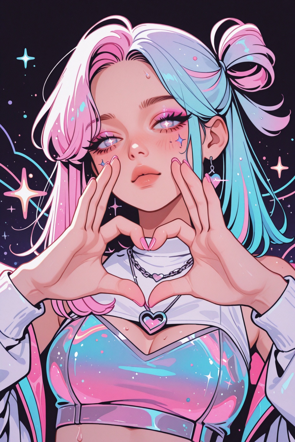 1girl,  kpop_idol,  holographic_pink_hair on Tensor.Art