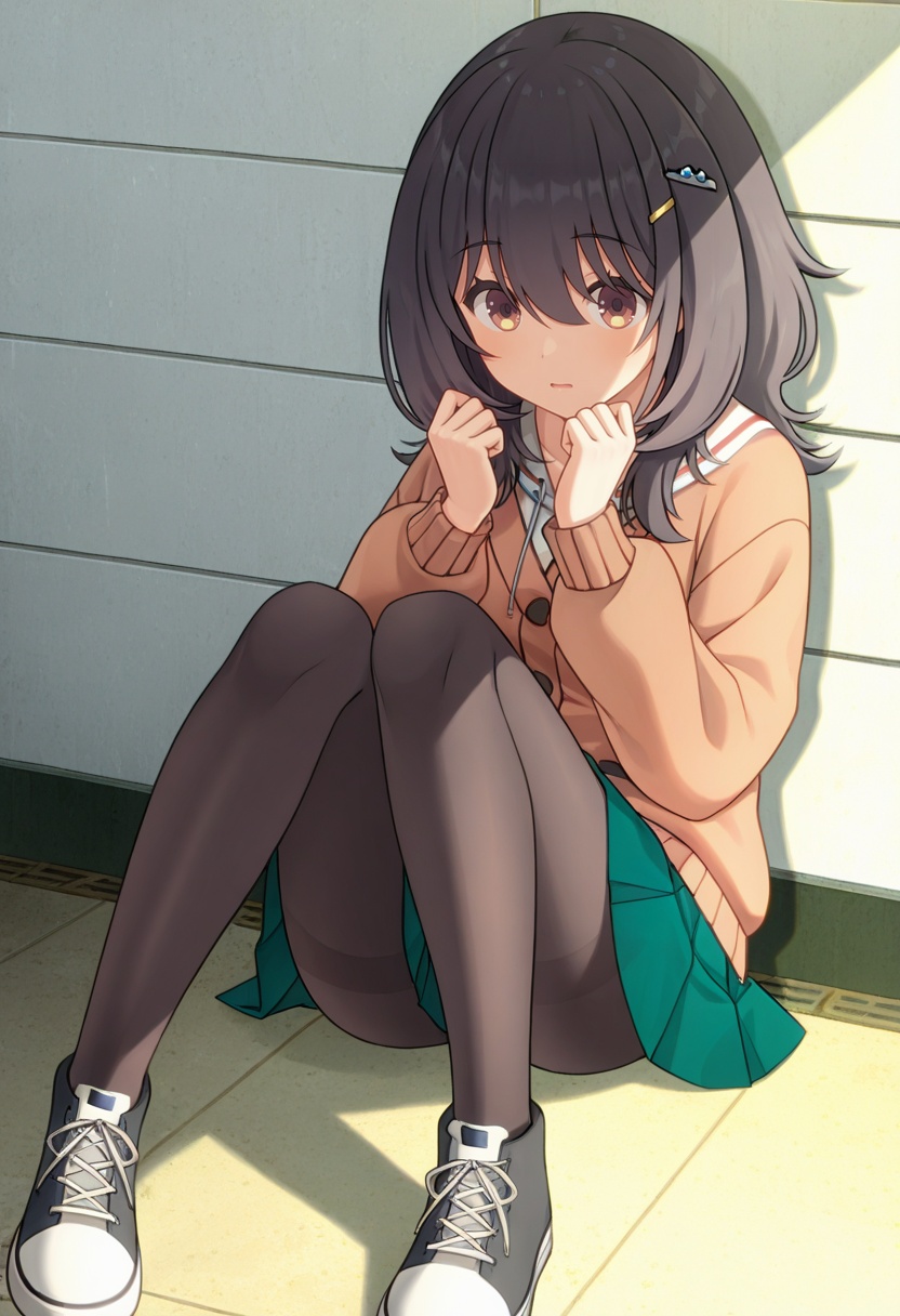 Mako KAWAI,  black pantyhose,  pleated skirt by wiehhg_37 on Tensor.Art