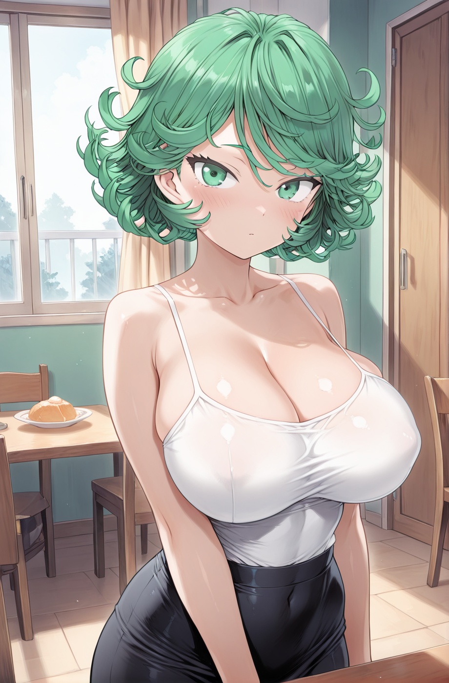 tatsumaki ppoi tsuma,  green eyes,  green hair on Tensor.Art