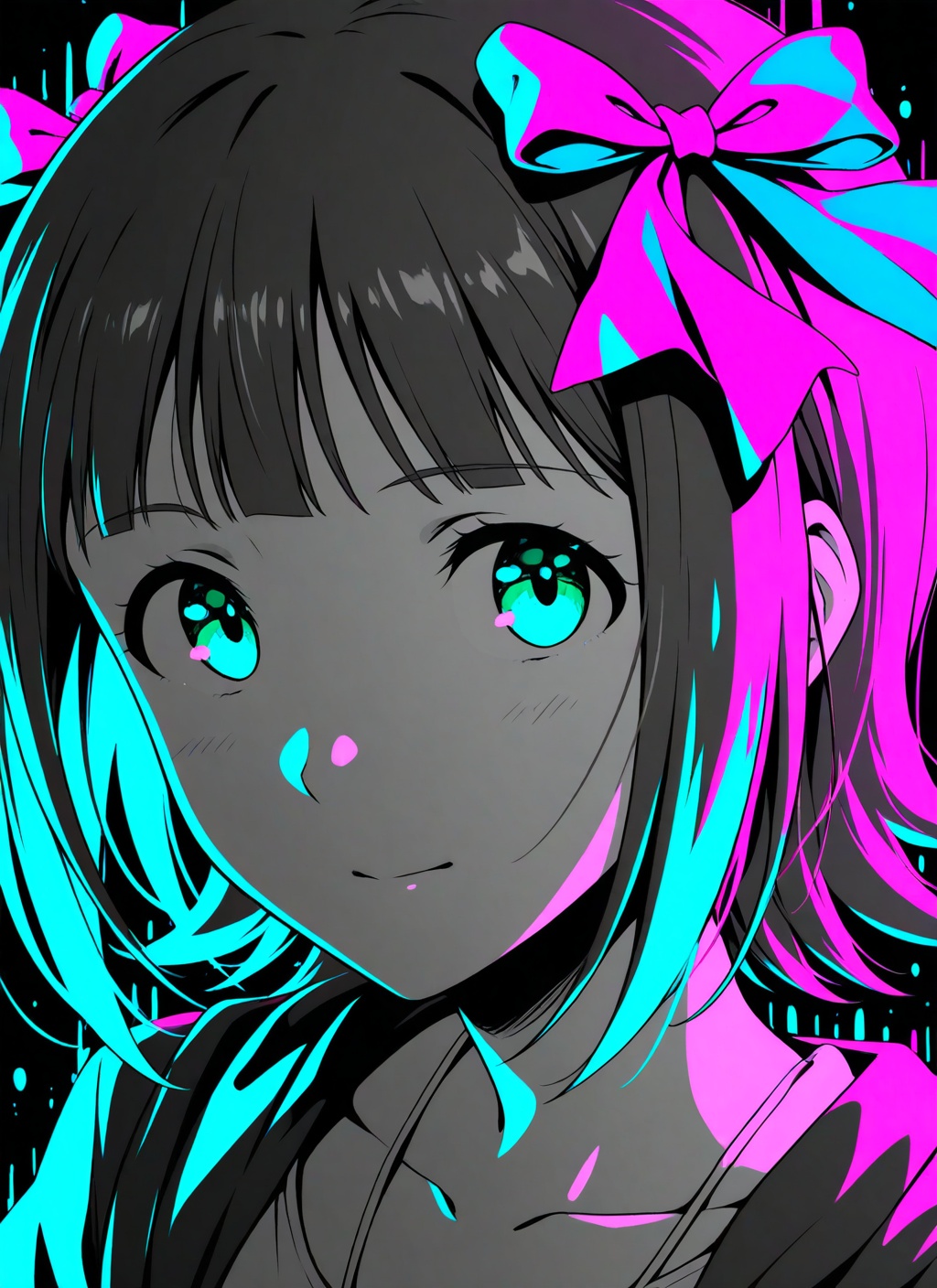 amami haruka,  limited palette,  black background on Tensor.Art