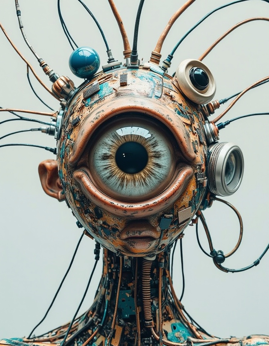 Studio_Punkji,  The image is a digital art piece that appears to be a close-up of a human's face. The focal point of the i...