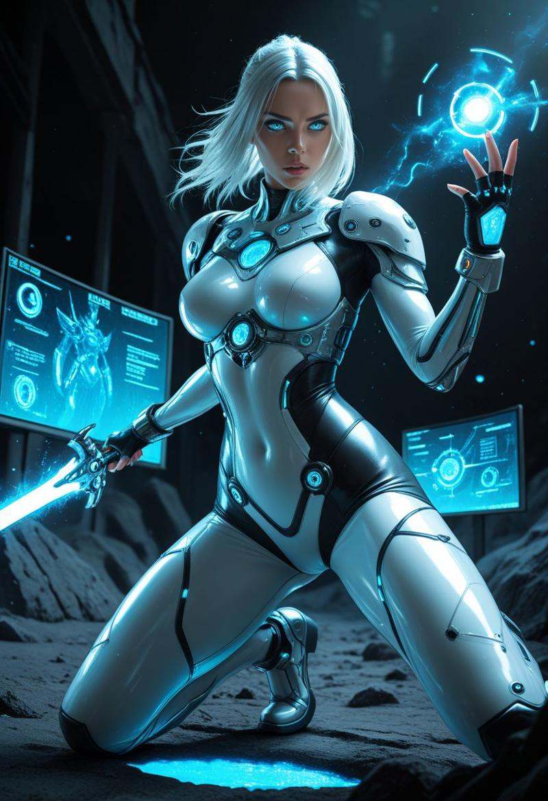 SmoothNoob_Quality,  female cyber-warrior,  translucent on Tensor.Art