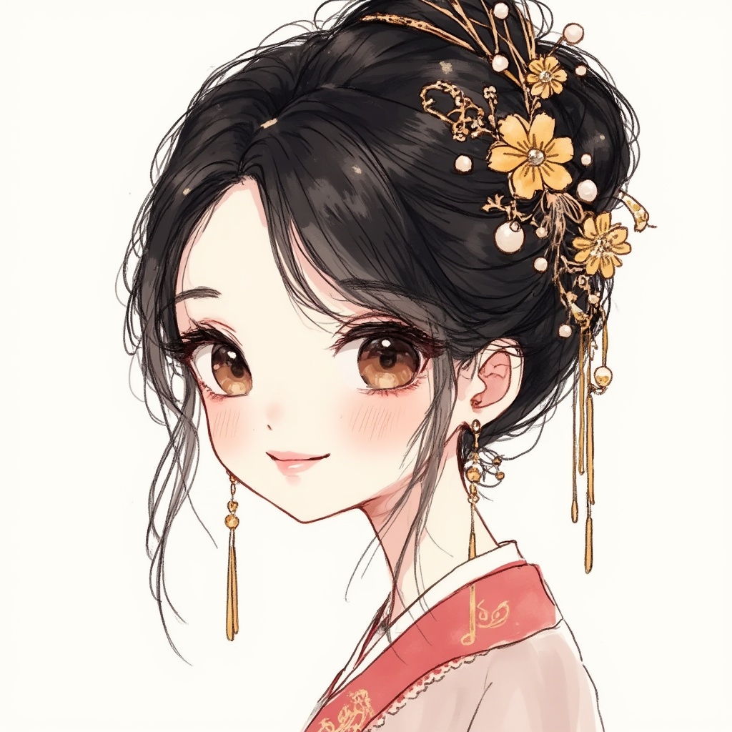 illustration,  a young woman with an elaborate,  traditional Asian hairstyle. She has large on Tensor.Art
