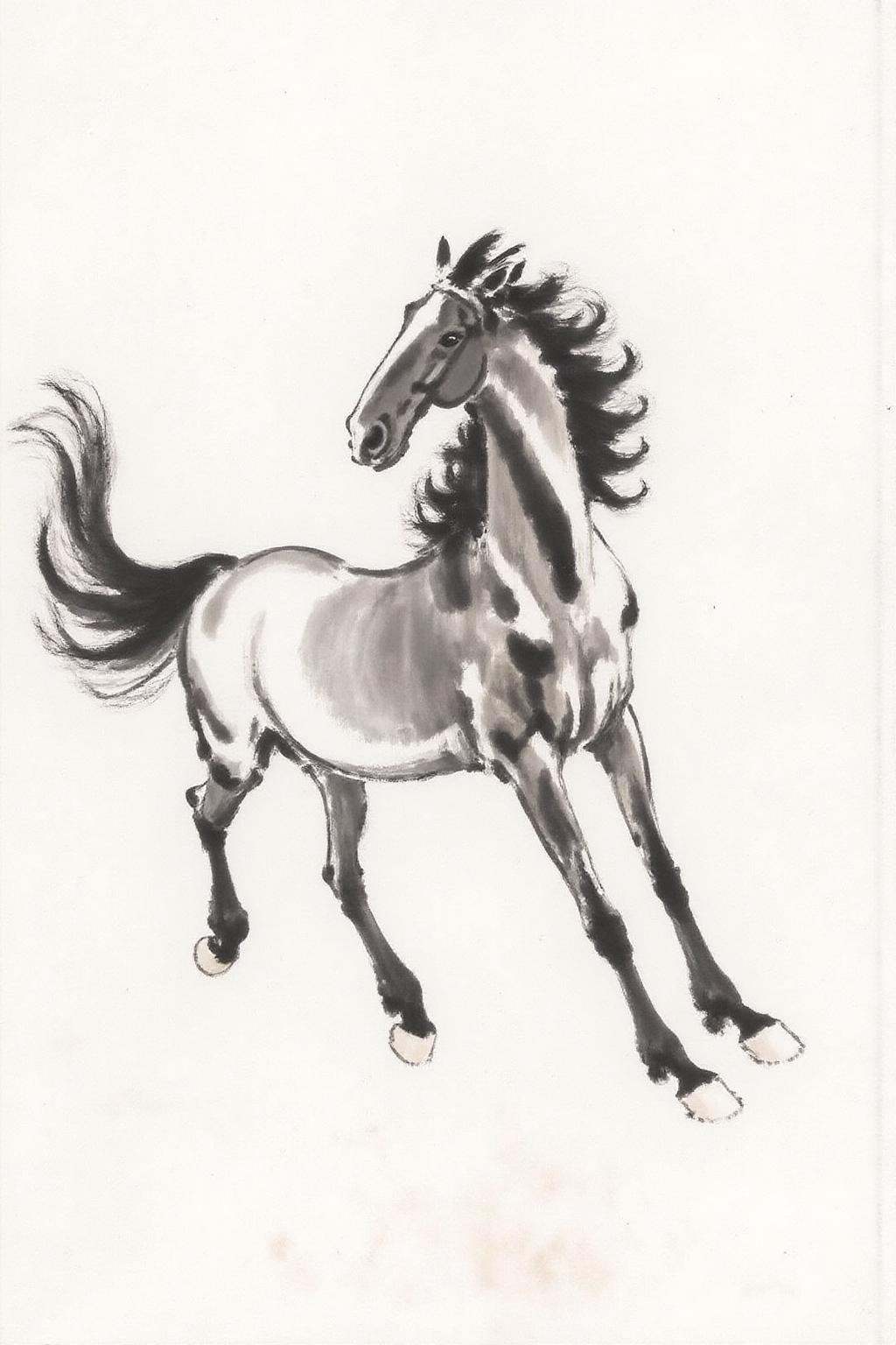 xbh1 ink wash painting. A horse in mid-gallop. on Tensor.Art