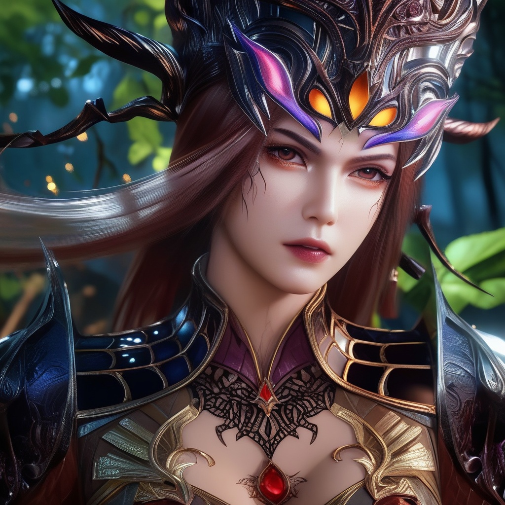 <lora:833-DA-XL-斗罗大陆-比比东-罗刹神:0.8>, (,1girl, ,best quality, ),,  ,ultra realistic 8k cg,(masterpiece:1.2),(best quality:1.2),(ultra detailed:1.2),(official art:1.3),(beauty and aesthetics:0.8),detailed,(intricate:0.8),(highly detailed),(solo),delicate countenance,1girl,fancy,(glassy texture:1.2),(crush:1.2),8k,accessory,tattoo,(transparent:1.1),gown,energy encirclement,instant,in the twinkling of an eye,upper body,woman in a mythical forest, masterpiece, perfect face, intricate details, horror theme, raw photo, photo unp(cleavage),, ,