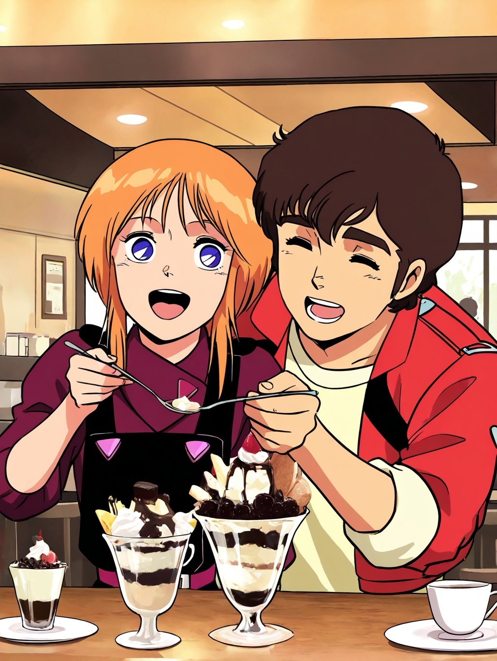((A boy is feeding a girl a parfait)),  elpeo ple,  smile on Tensor.Art