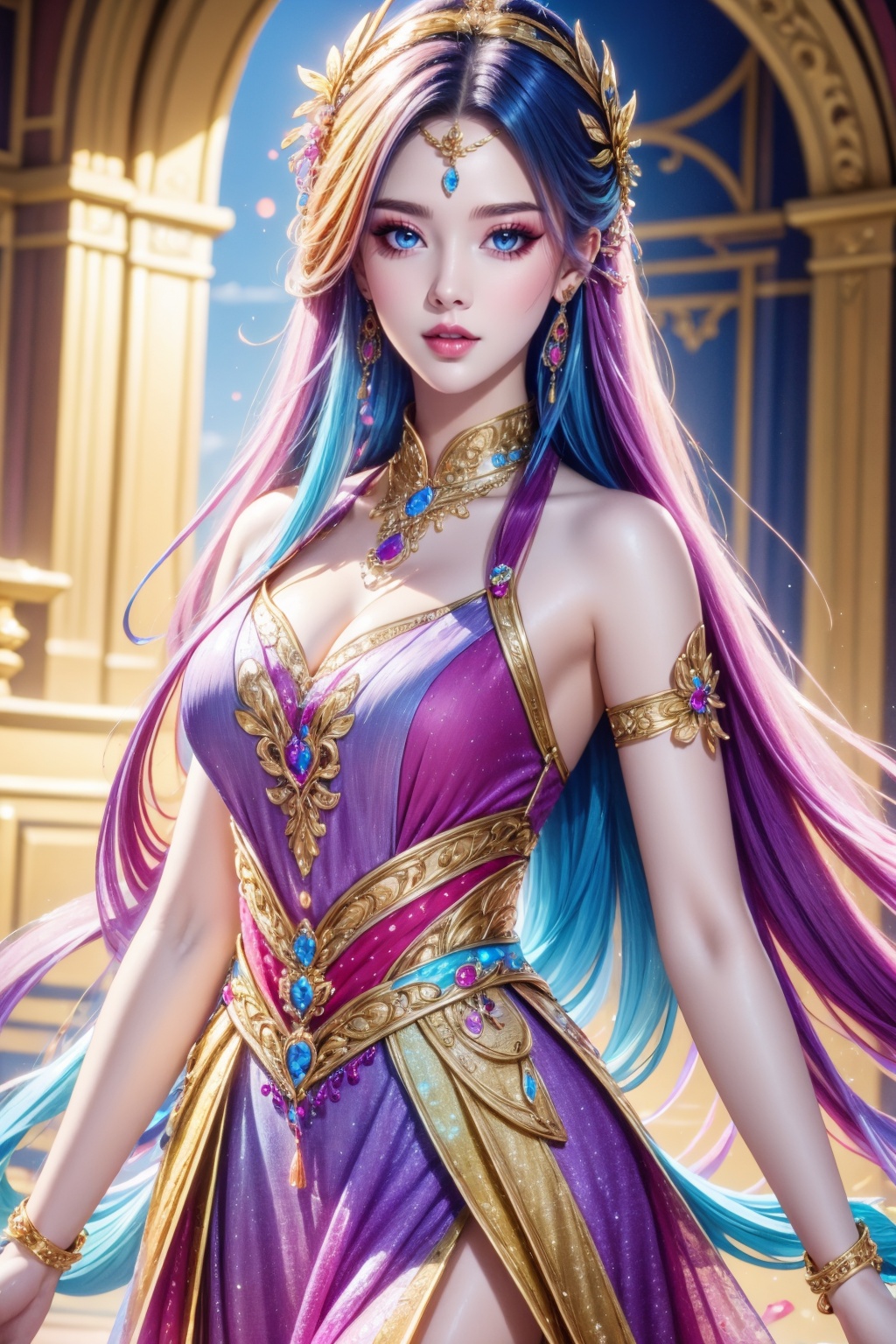 1girl, solo, long hair, jewelry, dress, looking at viewer,