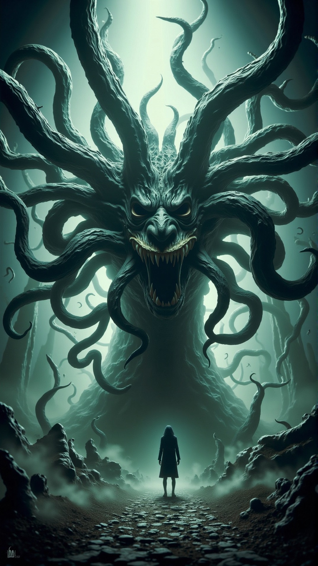a photorealistic dark horror tendrils alteration rick and morty,  concept art,  digital painting on Tensor.Art