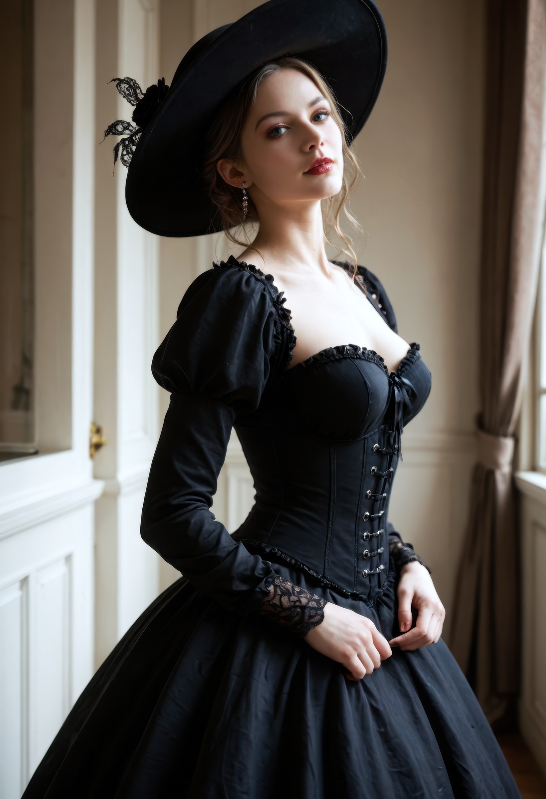 CyberRealisticPony_POSV1,  a Victorian-era gothic woman standing elegantly, on Tensor.Art