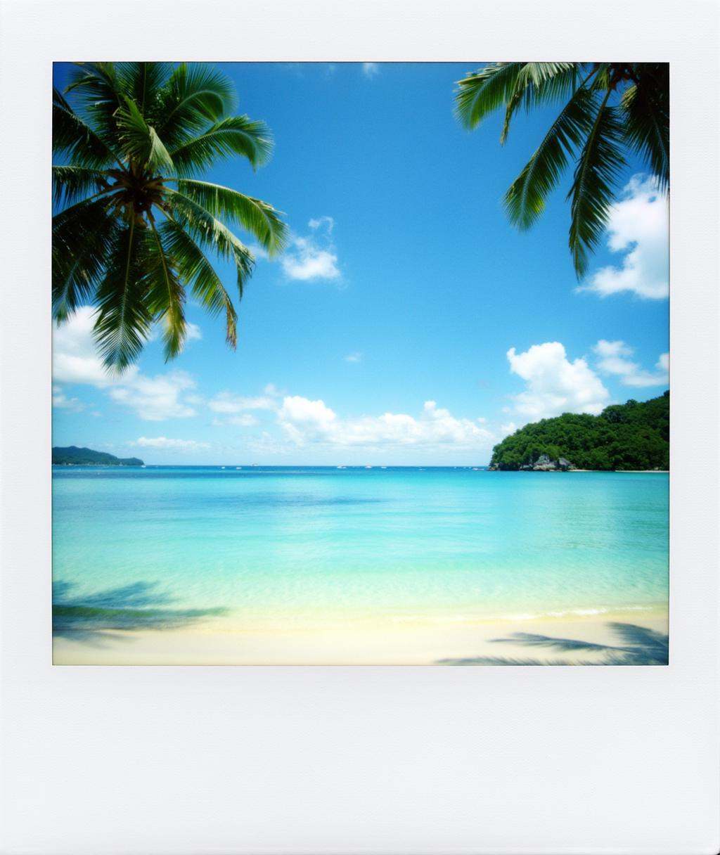 Polaroid frame of Sunny beach super beautiful Tahiti,  blog cover image,  HD on Tensor.Art